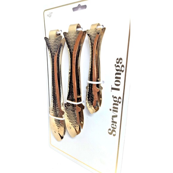 Fish-Shaped Serving Tongs Hammered Gold PVD Reflective Finish 3-Piece Gift NEW - Picture 4 of 6
